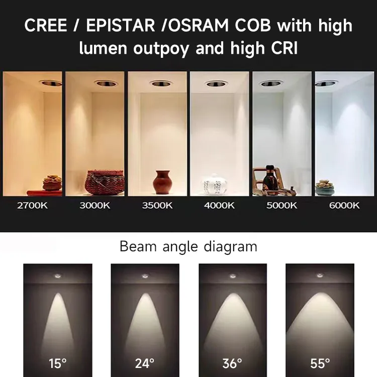 Deep Anti Glare Recessed Light, Multi-Proof Dimming LED Spot Down Light Support Triac 0-10V Dali-2 Dali Dt6 Dt8