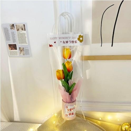 Simulation PU Tulip Hug Bucket Cute Wool Flower Hug Blessing Gift Creative Festival Holiday Gift Wholesale