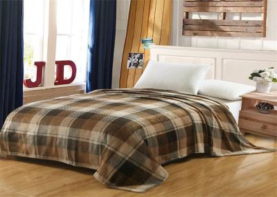 Brown Checkered Fleece And Flannel Blanket , MOHAP Lightweight Flannel Blanket