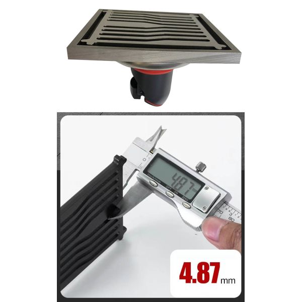 Square Bathroom Shower Floor Drain With Matte Grey Brush Nickel Color