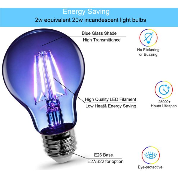 Голубые электрические лампочки A19 A60 E27 60*105mm рождества Edison канделябров