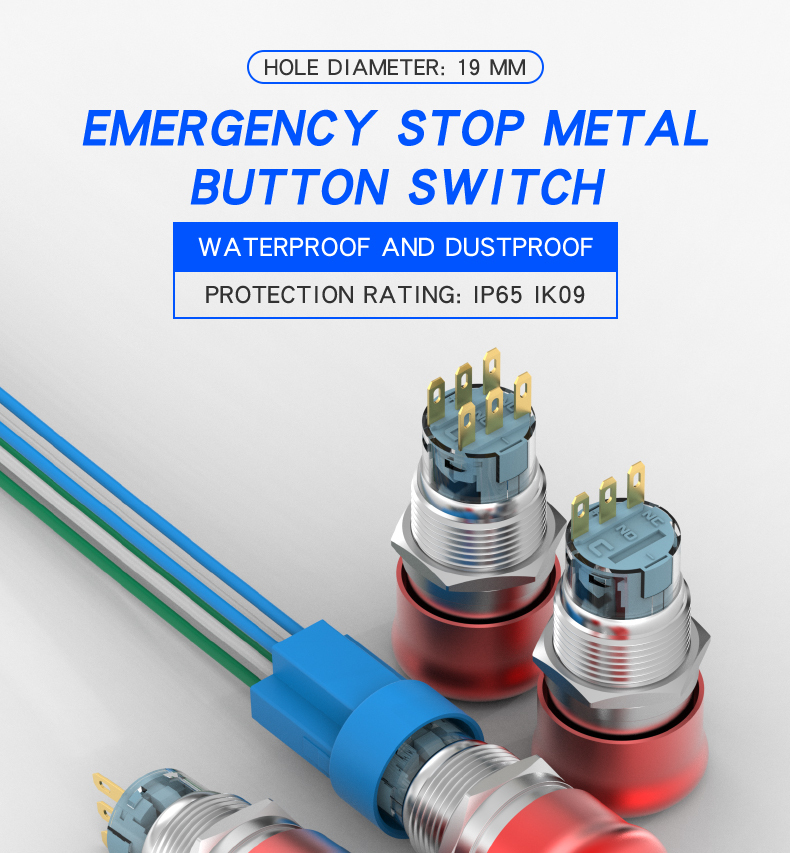 19mm Stainless Steel Metal Emergency Stop Button Switch Self-Locking Mushroom Head Equipment Power Emergency Cutoff
