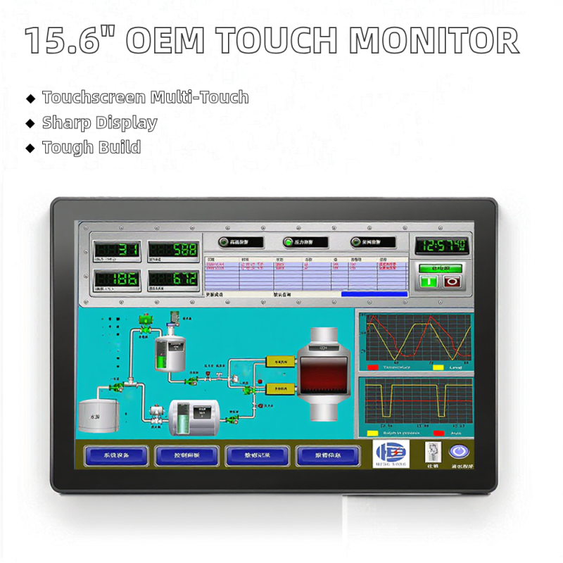 OEM 15.6 Inch Industrial Capacitive Resistive Multi-Touch Monitor with USB VGA HD-MI and Serial Interface New Product