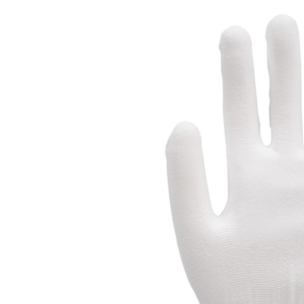 General Purpose 13 Gauge White Polyester Gloves With PU Palm Coating Size L High Comfort Level Long-lasting Durability