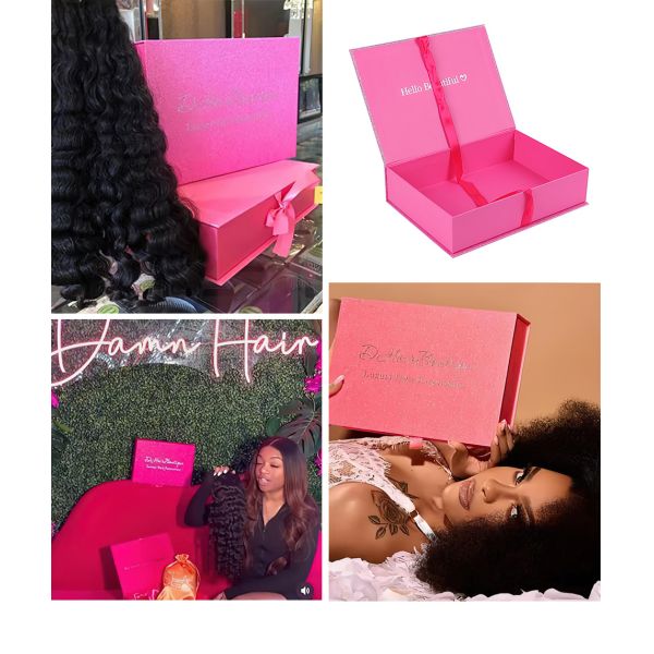 Magnetic Folding Hair Extension Packaging Boxes Fashionable With Silk Satin