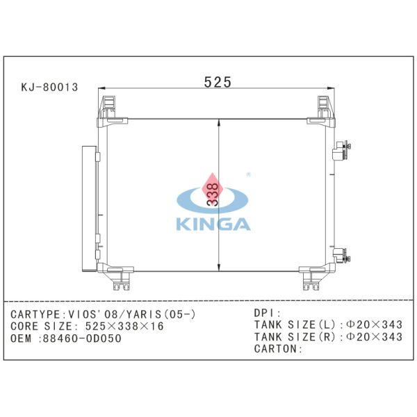 Aluminium YARIS 05 / NCP92 Toyota VIOS Radiator Condenser A/C OEM 88460 - 0D050
