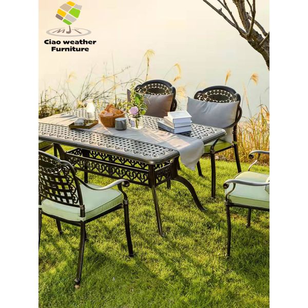 Die Casting Aluminum Luxury Patio Bistro Garden Balcony Furniture BBQ Waterproof Dining Table And Chair For Mail Packing