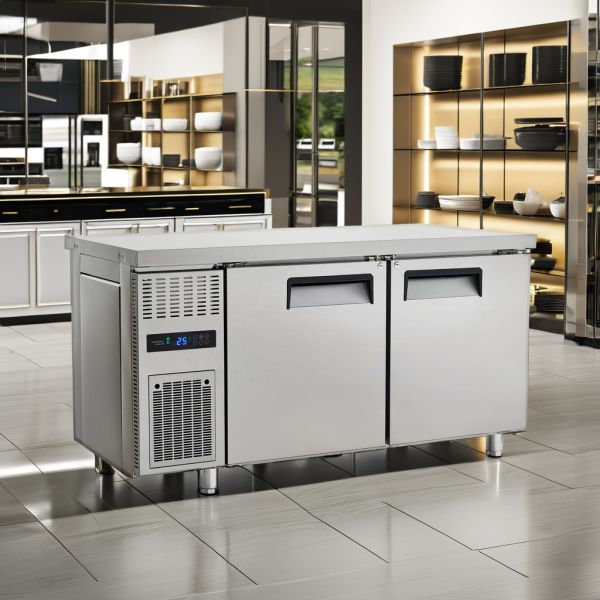 Table de travail en acier inoxydable de restauration réfrigérateur lumineux à LED refroidisseur de banc de travail avec ventilateur pour cuisine