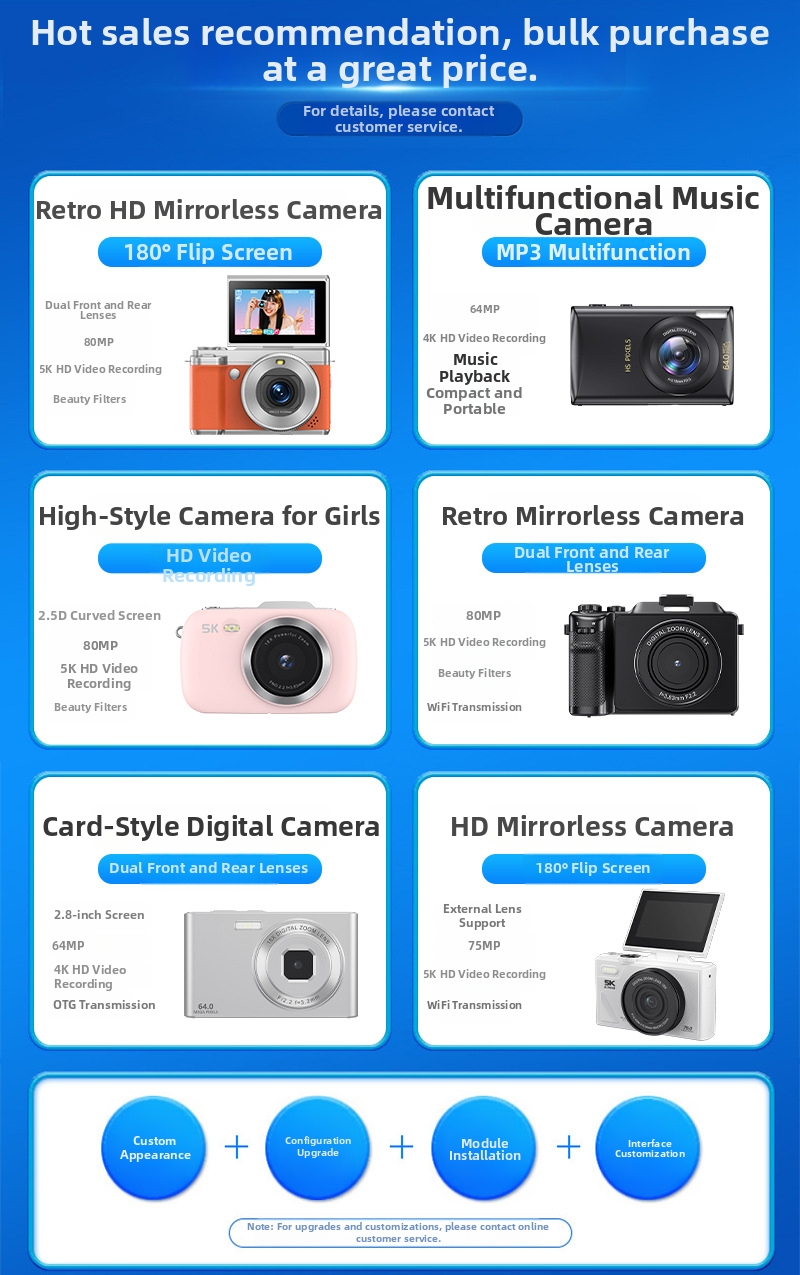 New 8K Student Beauty Camera with Dual Lens Wifi Transfer 8 Filter Modes 18X Zoom Anti Shake and 8 Filter Modes for Daily Vlog