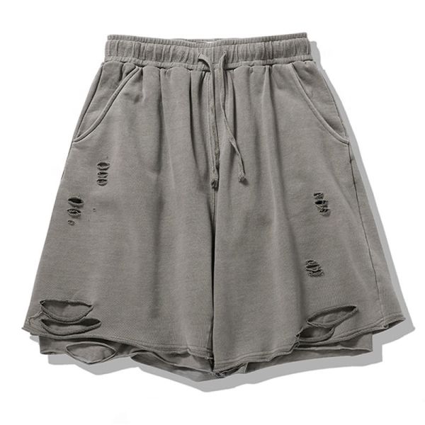 Drawstring Sweat Shorts Distressed Acid Wash Shorts Summer Pant Vintage Cotton Terry Mens Shorts