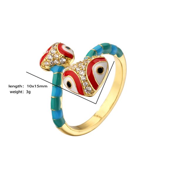 Colorful 24k Gold Plated Enamel Diamond Ring Open Heart Cobra Zircon For Women Girls