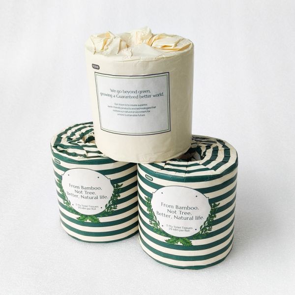 Custom 3-Ply Biodegradable Bamboo Toilet Paper Roll Soft Virgin Pulp Bathroom Tissue with Bamboo Towel Made-to-Order