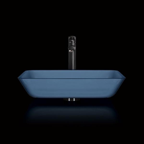 Dissipador feito a mão Matt Vessel Light Blue Vanity do vidro temperado retangular