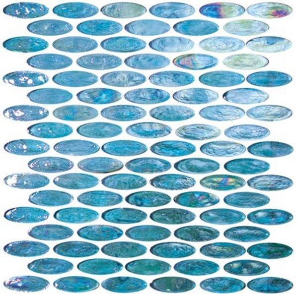 Blue & White Excalibur Oval Mosaic Glass Pool Tile Bush Hammered Surface