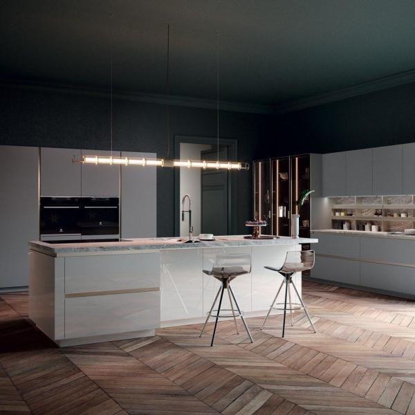 Cuisine de luxe Armoires modulaires sur mesure Carcasse en MDF avec évier Meubles de maison intelligents Cuisine