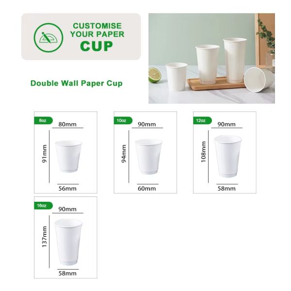 Disposable Double Wall Paper Cups with Custom Printing and Eco-Friendly PHA Coating Paper Cup