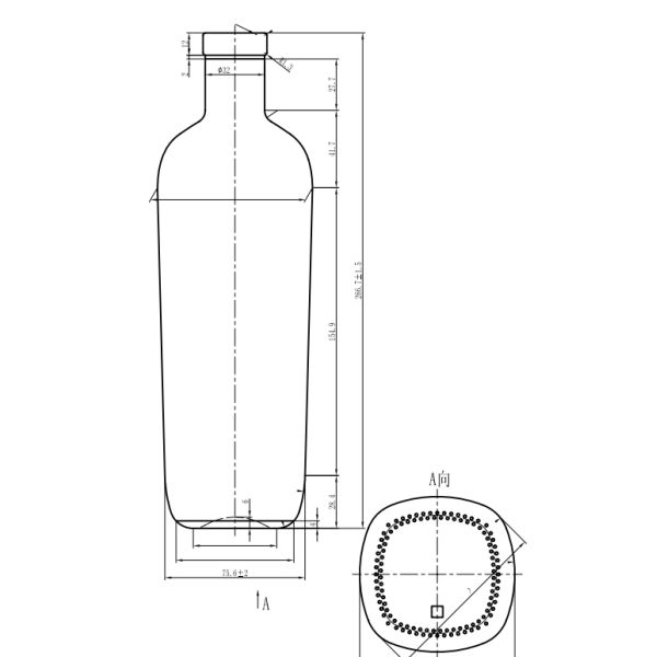 Botella vacía oval 900g Flint Glass de Borbón del cuadrado de Bardstown