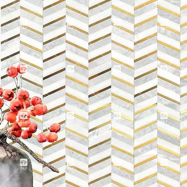 Каррарская мраморная смешанная латунь шерстяная мозаичная плитка 300х300 мм