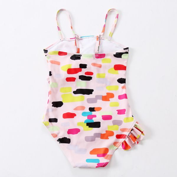 Girl's Dot print fold front of the chest one piece swimwear
