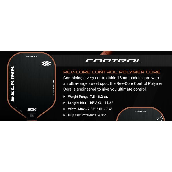 Custom 2024 Selkirk SLK Halo Control Halo Power Raw Carbon Fiber Pickleball Paddle with a Rev-Core Power Polymer Core