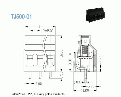 Electrical PCB Mount Terminal Block Pitch 5.0mm , 300V 10A Screw Type Terminal Blocks