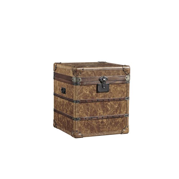 Large Leather Square Storage Trunk , Bedroom Storage Trunk Chest Copper Lock