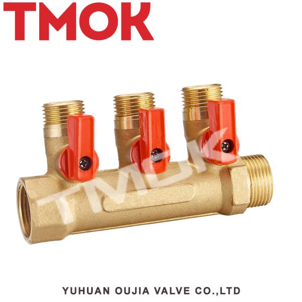 Sand Blasting Brass Color Body 3/4 Inch Three Way Manifold Valve For Water Distributor