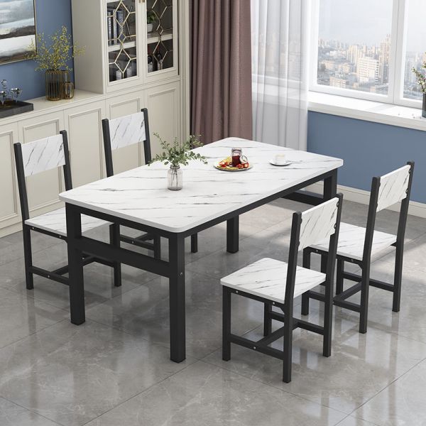Home Furniture Dining Table and Chair Set with Iron Metal Frame in Rectangular Shape