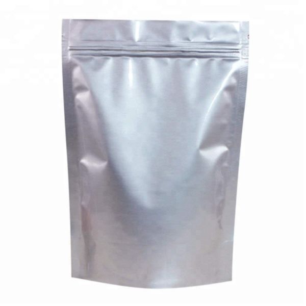 Food grade resealable retail stand up barrier pouch silver poly aluminum foil zipper bag for packaging snack/candy/tea