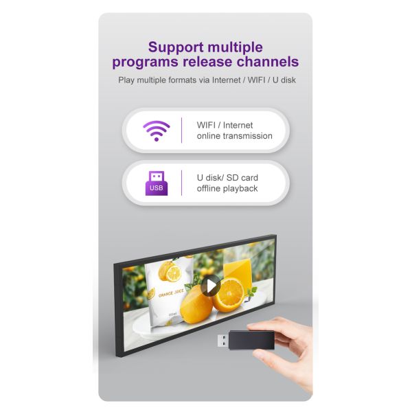 VETO 29 pulgadas de pantalla de bar LCD para estanterías de supermercado Ultra amplia pantalla de bar extendida HD Reproductor de video publicitario