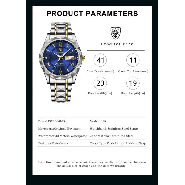 Waterproof Men's Quartz Watch with Luminous Hands and Date Display | Stainless Steel Strap, Water-Resistant - ShenZhen Wholesaler