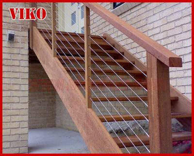 Steel Cable Stair VK81SC  Treed Beech  Aluminum  Carbon Steel Powder-coate Wooden  Handrail 304 Stainless Steel  Glass
