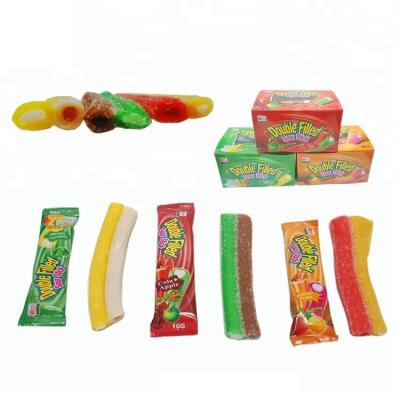 Fruit Flavored Chewy Gummy Candy Sour Sweet Powder Fruit Jam Center Filled