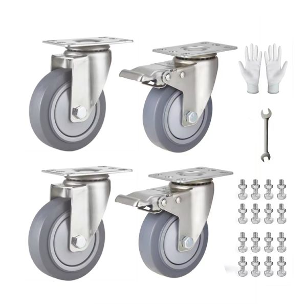High Quality 90Kg Load Capacity Swivel Medium Duty Caster Running Wheels Stainless Steel Plate Caster Wheels