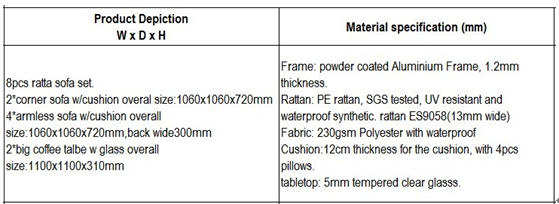 8pcs cheap PE rattan garden sofas