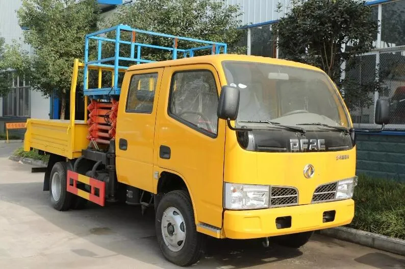 Dongfeng 6 Wheeler Scissor Hydraulic Truck Mounted Ladder 8m 10m 12m
