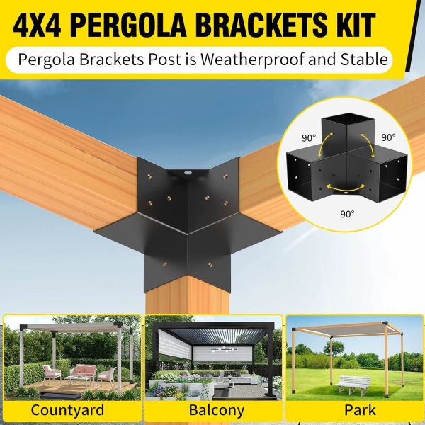 Pergolas 4-Way Brackets Log Cabin Outdoor Gazebo Pergola 4x4 Lumber Brackets Kits for Gardens Courtyard  