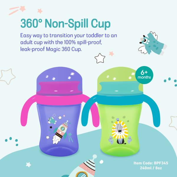 360 Degree Training Non Spill infant feeding cups with Handle OEM slow flow sippy cup