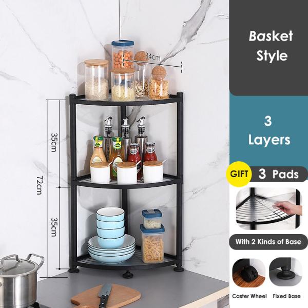 Multi Layer Stainless Steel Kitchen Corner Shelf Matte Black Baking Paint Finish