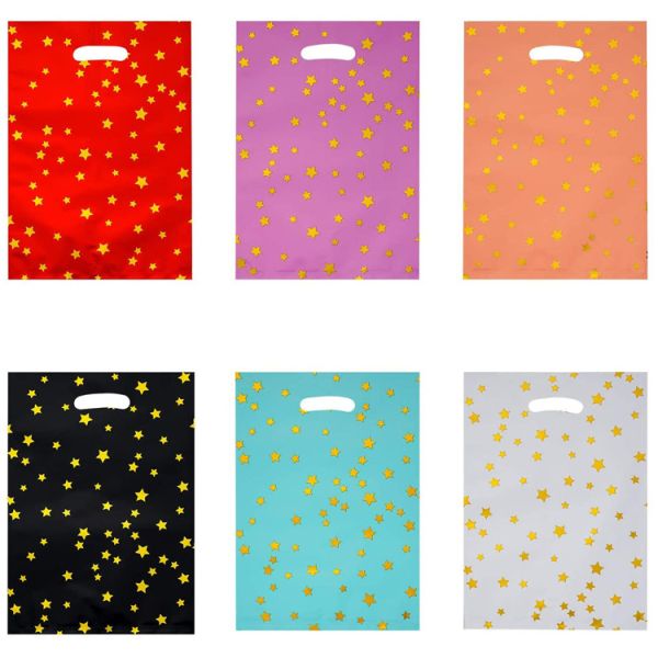 Сверкная сумки подарка партии звезд W24 x H30.5cm пластиковые с ручками