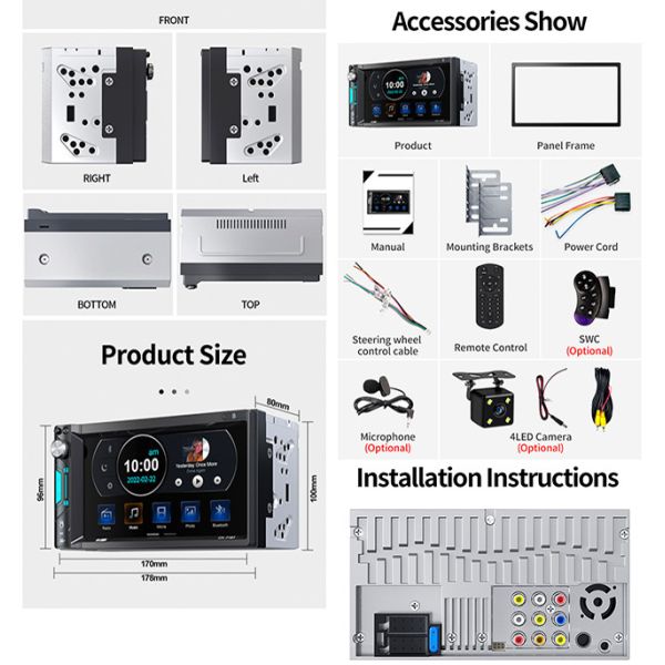 7 Inch IPS MP5 Car Stereo Mirrorlink AM FM High Definition Car Stereo Dual Camera