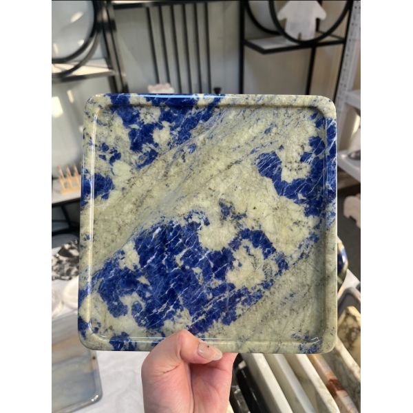 Bolivian Blue Round Marble Plate Brazil Heat Resistant With High End Look