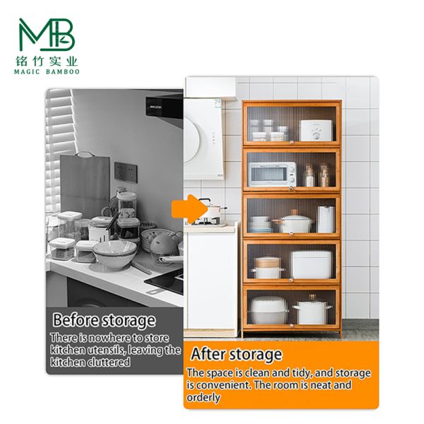High Quality Bamboo Vertical Storage Cabinets For Kitchen
