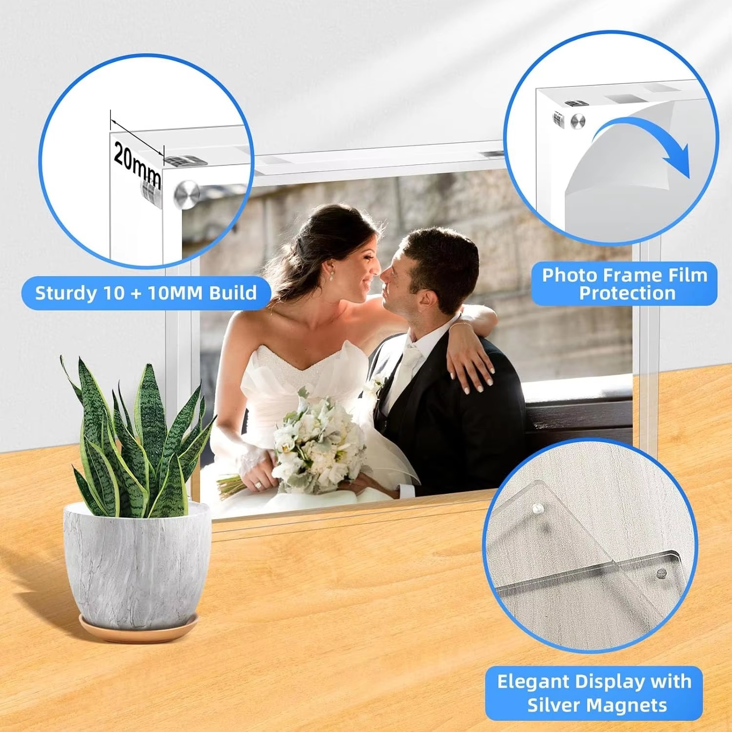 Desktop Decoration Perspex Picture Frames Magnetic Closure And Double Sided Display