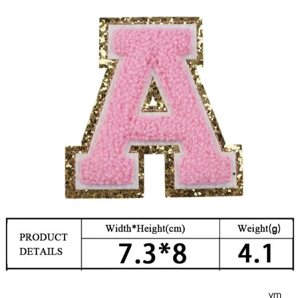 Pink Gold Border Iron On Adhesive Repair Alphabet Sewing Appliques with 3D Twill Fabric