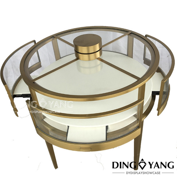 Contemporary Round Lockable Lighting Jewelry Display Cases