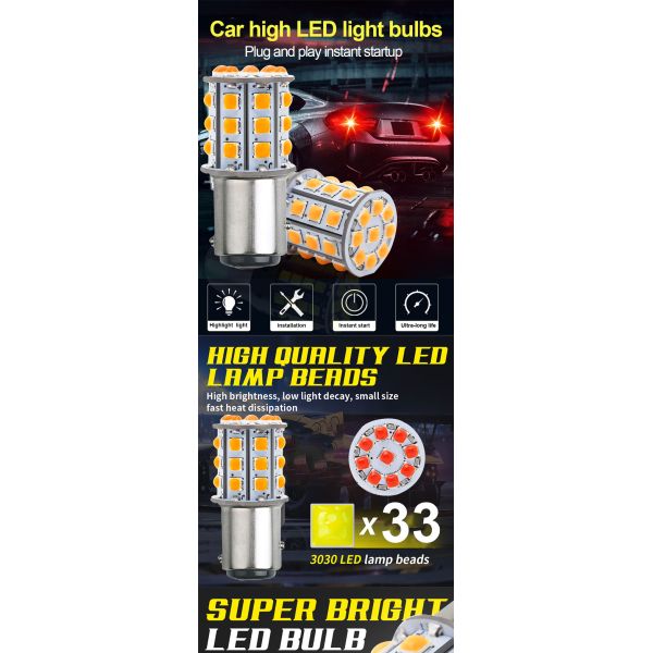 Signales de giro LED blancos de larga duración para automóviles 12V Cuerpo de aleación de aluminio Blanco Amarillo Rojo 3030 33SMD