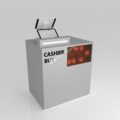 Store Counter Grey Wooden Cash Register Iron Structure Light Box For Space-Saving Store Table And Branding Display Table