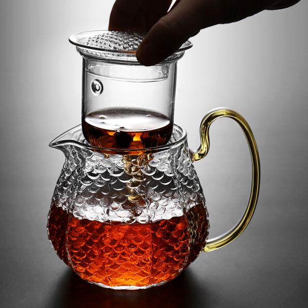 Heat Resistant Clear Glass Teapot Stovetop Safe Curved Sprouts Glass Tea Maker