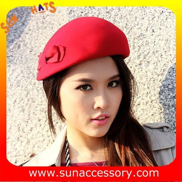 Hot sale Fashion 100% Australia wool felt ladies beret hats ,Red beret  hats with adjustable band